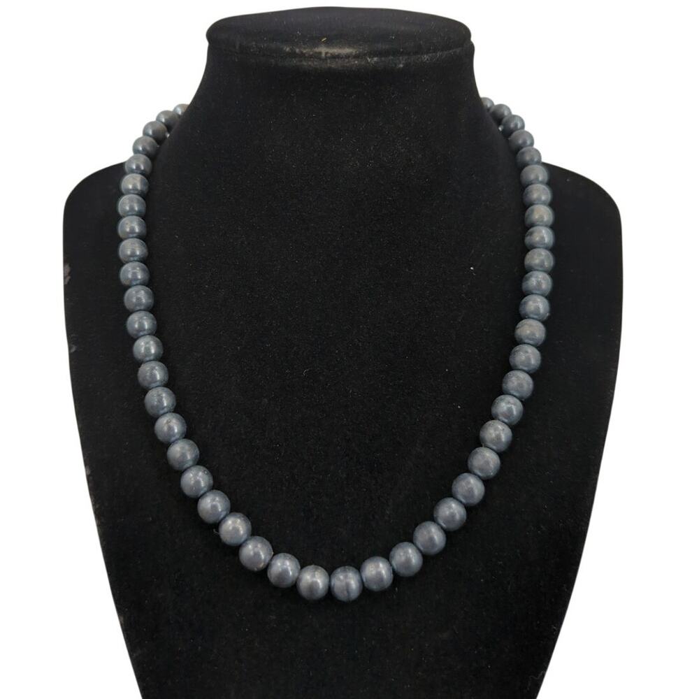 Vintage Gunmetal Grey Faux Pearl Knotted Strand Necklace - 18" beads